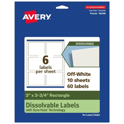 Avery Dissolvable Labels, 3" x 3.75" Rectangle