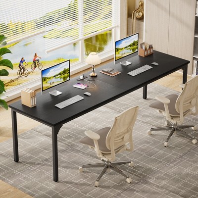 Aheaplus 78.8'' W Rectangle Computer Desk, Wood Top Study Workstation