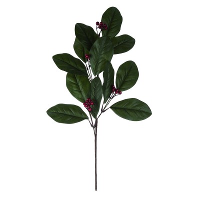 Transpac 24 Inch Green Christmas Magnolia Leaves Spray Artificial Stems for Holiday Decor