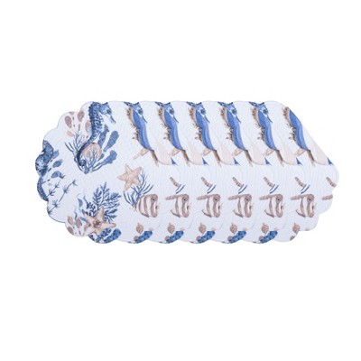 C&F Home Seahorse Sands Reversible Machine Washable Scallop Quilt Round Placemats Set of 6