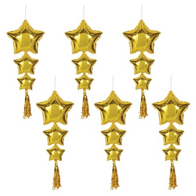 Beistle Star Balloons w/Tassels, 3' 9", (6/Pkg) Gold