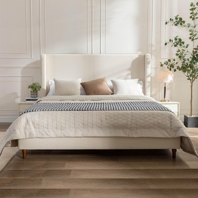 GDFStudio Eveleth 54" Headboard Upholstered Wingback Bed with Solid Wood Legs