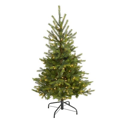 4ft. Spruce Artificial Christmas Tree with 100 Clear Lights and 207 Branches – Small Holiday X-Mas Accent Tree