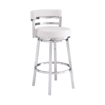 26" Madrid Faux Leather Stainless Steel Counter Height Barstool - Armen Living