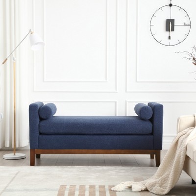 Upholstered Bench, Ottoman Bench with Wood Legs & Bolster Pillows For End Of Bed, Bedroom, Living Room, Entryway
