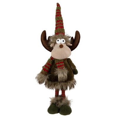 Northlight Standing Plush Moose with Striped Legs Christmas Figure - 18" - Green and Red