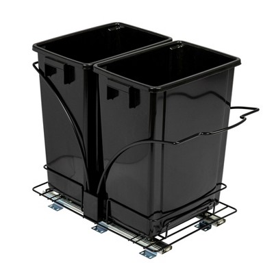 Glidez Chrome-Plated Steel Pull-Out/Slide-Out Discreet Single 9 Gallon Plastic Trash Can for Under Cabinet Use