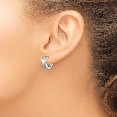 Chisel Stainless Steel Brushed and Polished with Cubic Zirconia 6mm Hinged Hoop Earrings