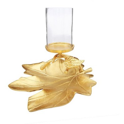 Classic Touch Gold Embossed Leaf Dish with Branched Candle Holder