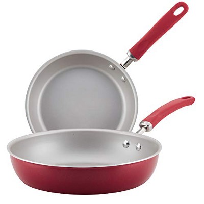Rachael Ray Create Delicious Nonstick Frying Pan Set / Fry Pan Set / Skillet Set - 9.5 Inch and 11.75 Inch, Red