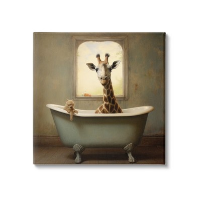Stupell Industries Vintage Giraffe in Tub Canvas Wall Art