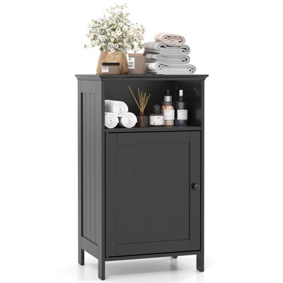 Tangkula Bathroom Floor Storage Cabinet Side Table w/ Open Compartment & Adjustable Shelf