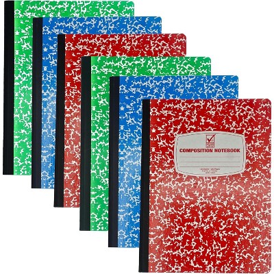 4E's Novelty Composition Book, Wide Ruled [6 Pack], Assorted Marble Colors, Hard Cover, 100 Sheets, 9.75" x 7.5" - Back to School Supplies