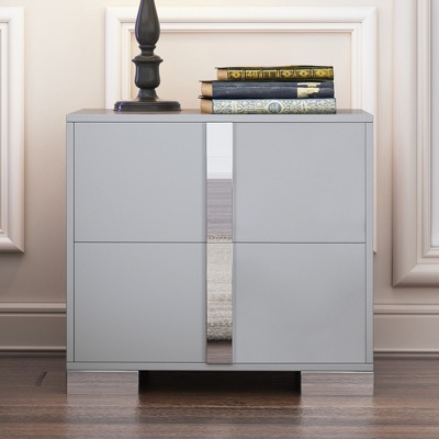 Elegant Nightstand with Metal Handle, Mirrored End Table Bedside Table with 2 Drawers - ModernLuxe