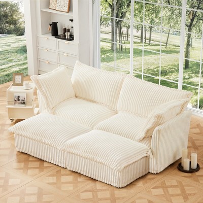 Oversized 83.4" Corduroy Slipcovered 2 Seater Modular Sleeper Sectional Sofa Bed with French Edges and Removable Covers, 4-Piece Free combination