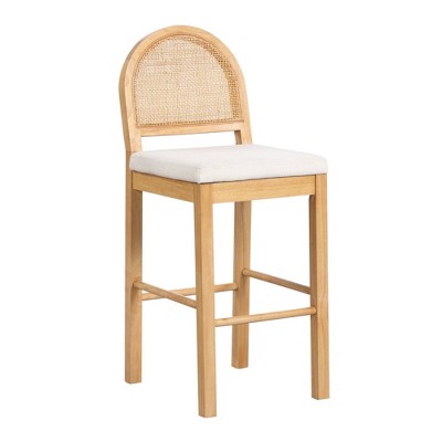 Nathan James Bailey Curved Back Counter Height Barstool Natural Wood Oak Rattan Cream Boucle: Upholstered, 300lb Capacity