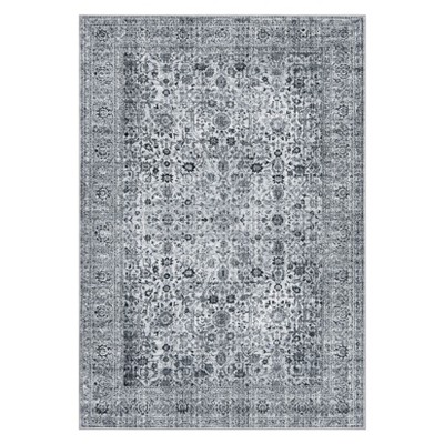 Coolmee Area Rug Washable Soft Distressed Floral Rugs, Non-Slip Low-Pile Vintage Neutral Carpet for Entryway Bedroom Living RoomGray