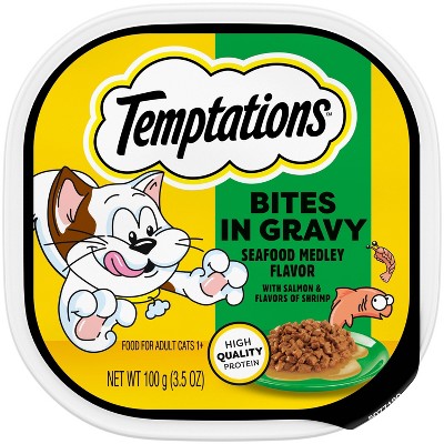 Temptations Bites in Gravy Shrimp, Salmon and Seafood Flavor Wet Cat Food - 3.5oz