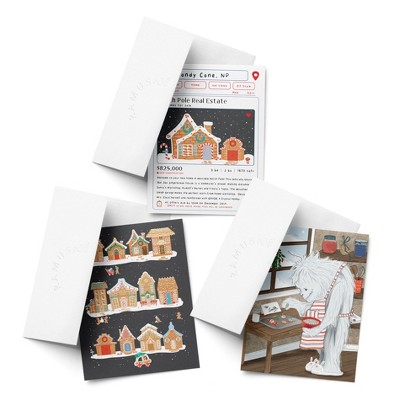 Gingerbread Town, Zillow House, Yeti Cookies Winter/Holiday/Christmas Greeting Card Pack Sets (3 ct, Assorted) by Ramus & Co