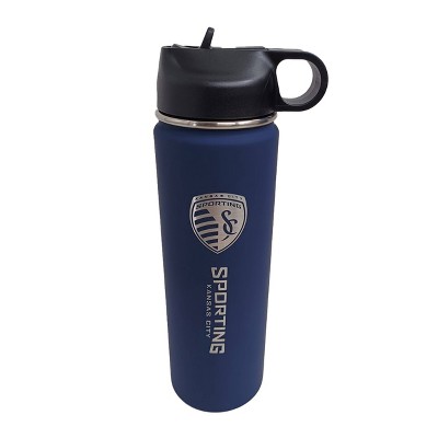 MLS Sporting KC 22oz Rubberized Touch Water Bottle: Stainless Steel Portable Drinkware