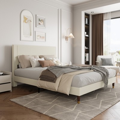Twin Platform Bed Frame with Upholstered Headboard, Modern Design, Strong Metal Slats Support, No Box Spring Required, Easy to Assemble