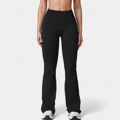Anna-Kaci Active Women's High Waist Flared Leg Stretch Pants Smooth Fabric Seamless Waistband Active Lounge Bottoms