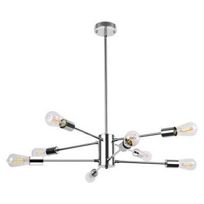YANSUN Industrial 8-Light Chrome Sputnik Chandelier Straight Rod Branch Design for Living Room Dining Room No Bulbs Included
