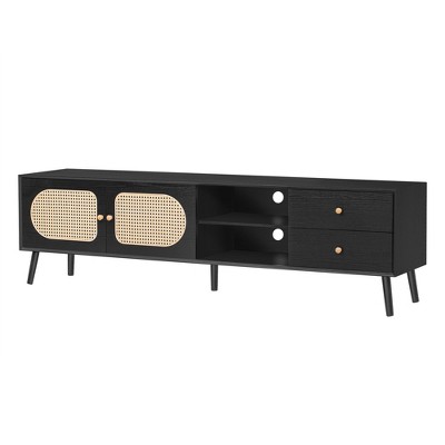 Dexmalle Mid Century Modern 70" TV Stand for TVs up to 80 Inches with Rattan Doors