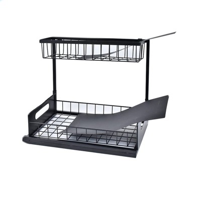 Itopfox Under Sink Organizer with Sliding Drawer, Pull Out Cabinet Storage Shelf for Kitchen Bathroom, Black, 2 Pack