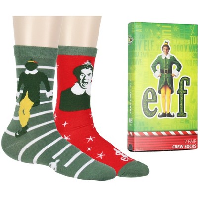 Elf Women's Socks Buddy The Elf Socks Santa's Coming VHS Replica Case 2-Pair Mid Calf Novelty Holiday Crew Socks Multicoloured