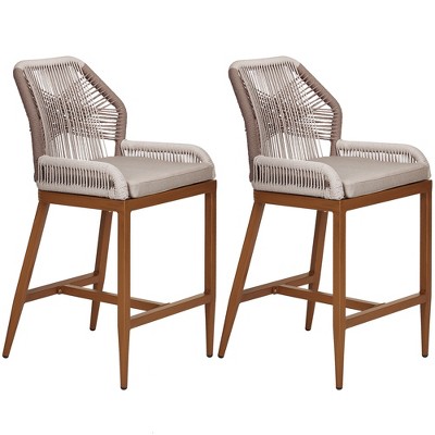 Garvee Outdoor Bar Stools Set of 2, All-Weather Design, Chic Ergonomics, Robust Aluminum Frame, Cushions Included, Easy Assembly for Patio and Garden