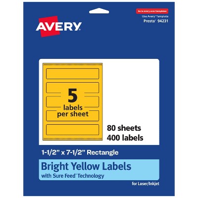 Avery Bright Yellow Paper Labels, 1.5" x 7.5" Rectangle