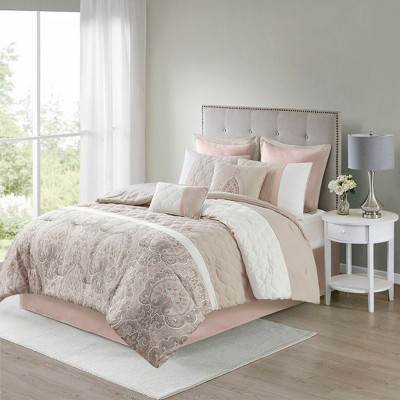 NicBex 8 Pcs Transitional Comforter Set Bedding Set with Embroidery Quilted and Damask Print Detailing Quilt Set, Machine Washable