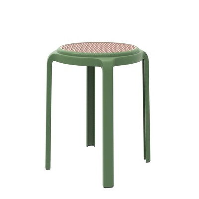 LeisureMod Tresse Round Stackable Dining Stool with Wicker Top, Lightweight and Durable Design for Kitchen, Garden, Balcony, Cafe, Terrace, or Deck