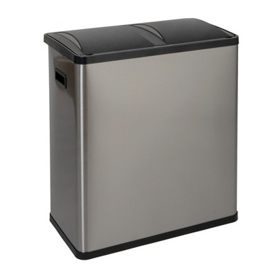 Dual Compartment Trash Can with 30 Liter / 8 Gallon Medium Bins, Stainless Steel with Motion Sensor for Trash and Recycling