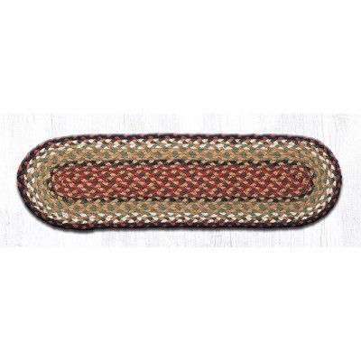 Earth Rugs Burgundy Mustard Oval Stair Tread 27"x8.25" – Braided Jute Rustic Cabin Stair Runner