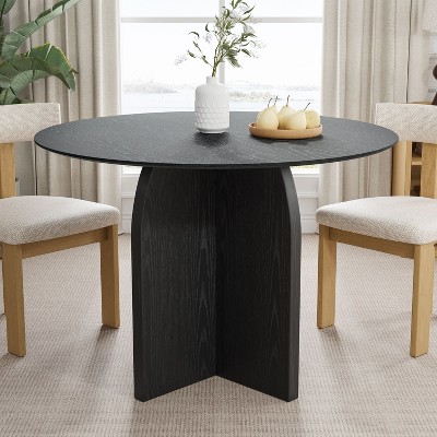 PexFix 42" x42" Solid Wood Round Dining Table with Black Finish and Elegant Arched Legs for Modern Dining Rooms & Kitchens