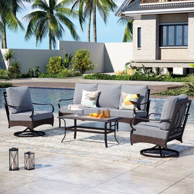 Captiva Designs 4pc Extra Large Metal and Rattan Outdoor Patio Conversation Set with Coffee Table