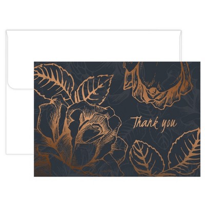 50ct Black Copper Flower Thank Card Pack: Great Papers! Floral Thank You Notecards, Botanical Design, Foil Accents, 5"x3.625"