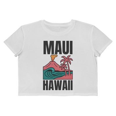 Rerun Island Women's Maui Hawaii Volcano Short Sleeve Graphic Cotton Cropped Loose T-shirt - Bright White 3X