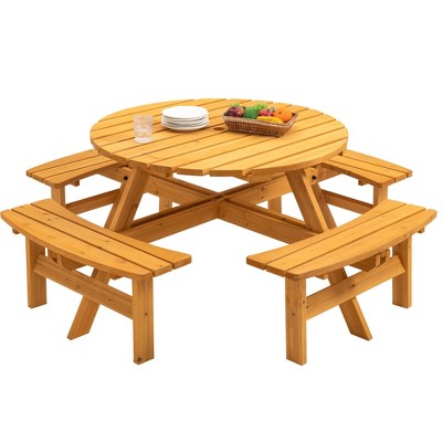 Kumasinova 6/8-Person Fir Wood Outdoor Picnic Table Set with Built-In Benches,Patio Camping Dining Table with 2220lbs Capacity for Backyard&Garden