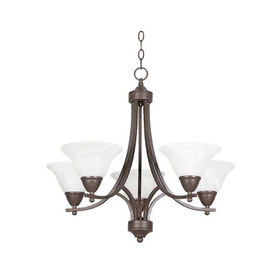 Sunset Lighting 5-Light Chandelier, Faux Alabaster Glass, Painted Pewter Finish