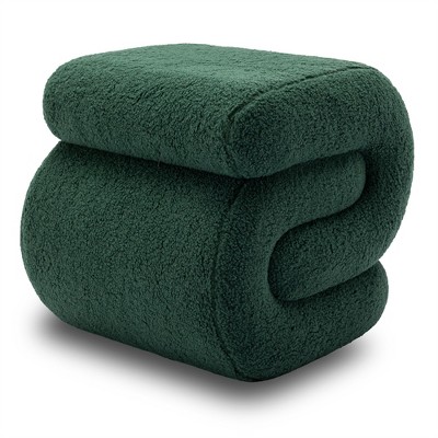 COWLOWN S-Shape Teddy Fabric Ottoman Makeup Stool Footstool, 250LBS Capacity, No-Assembly, Anti-Slip for Living Room/Bedroom/Sofa Side