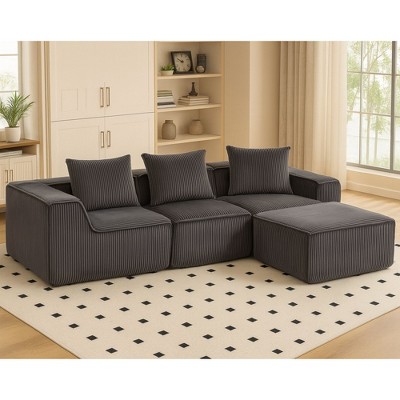 CAVINAS Comfy Corduroy Sofa with 4 Seaters,U Shape Sectional Sofa with All-Compressed Design,Sofa Couch for Living Room Furniture,Orange