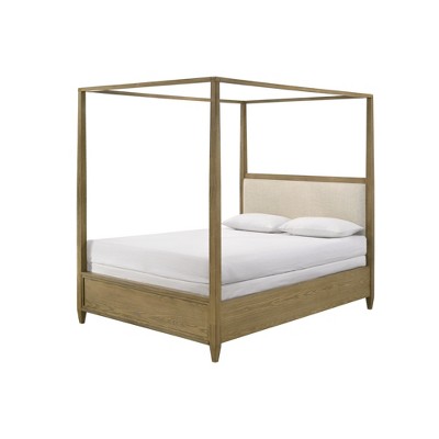 Queen Size Canopy Bed with Upholstered Headboard for Bedroom