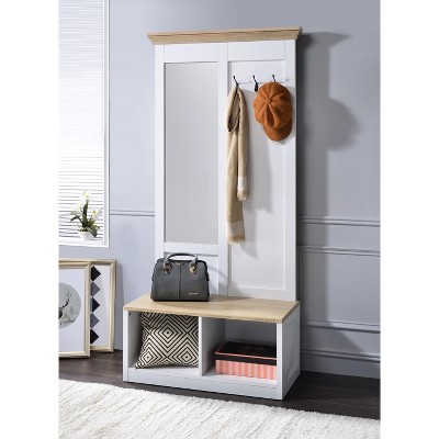 CAVINAS Hall Tree with 3 Hooks Modern Coat Rack with Storage Bench and Mirror for Entryway