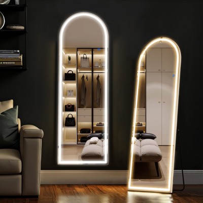 IULULU Full-Length Mirror with LEDs, Aluminum Frame, 3-Color Dimmable Light for Bedroom