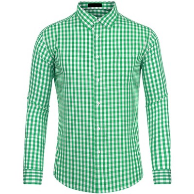 Lars Amadeus Men's Button Down Long Sleeves Gingham Plaid Dress Shirts