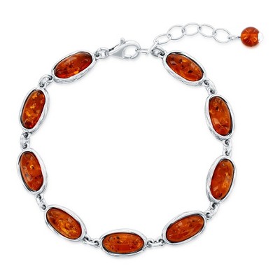 Simona Sterling Silver, Oval Amber Bracelet - Brown - 7+1.5 Inch