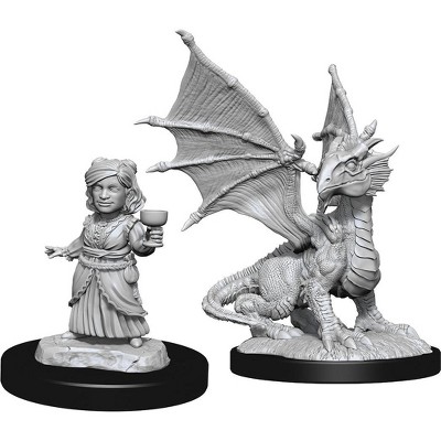Dungeons & Dragons Nolzur's Marvelous Miniatures - Silver Dragon Wyrmling & Female Halfling
